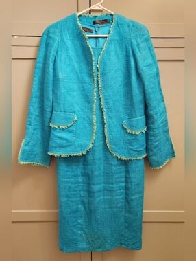Anne Klein Teal Linen Dress Suit